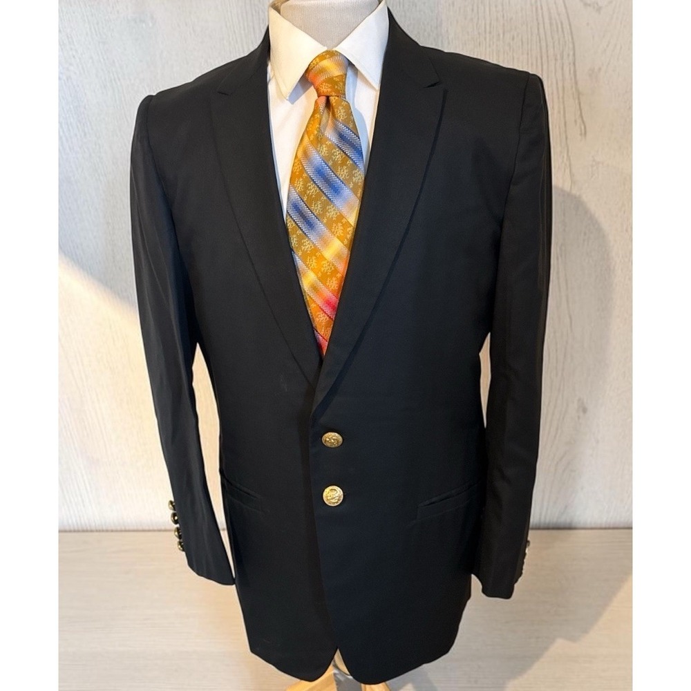 Vintage Sears Custom Tailored 1967 Sz 40R Solid Black Gold Buttons Blazer Jacket